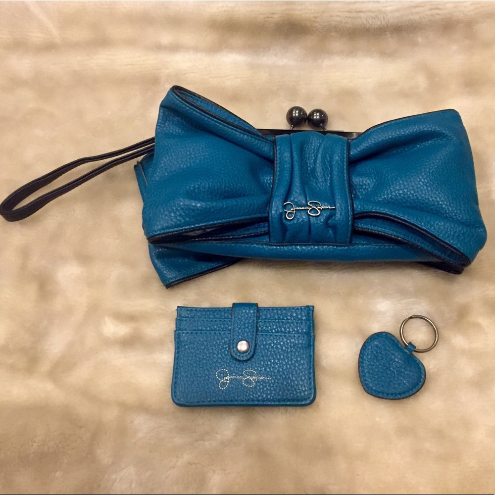 Jessica Simpson Faux Leather Teal Bow Clutch
